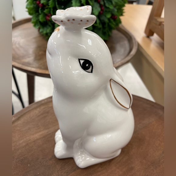 Cute White Easter Bunny Kissing Butterfly Figurine Spring Decor New Ceramic 9” - Picture 9 of 9